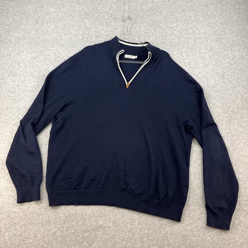 Collars and Co Sweater Mens 3XL Blue Pullover 1/4‎ Quarter Zip Cotton Cashmere